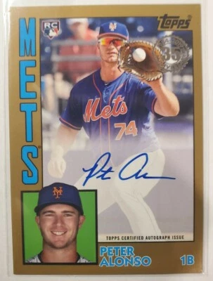 2019 Topps PETE ALONSO #84R-PA Rookie RC 1984 Topps Auto Gold /50 New York Mets - Image 1 of 3