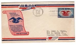C23 Eagle & Shield 6c Airmail FDC 1938 - Planty #29 Sidenius - Picture 1 of 2