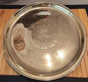 13" Brass Tray Etched Vintage 13.25" Doves, Maybe Moroccan - Picture 1 of 9