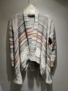 Open Cardigan Size Large Womens Shorter In Front Striped Elastic Back - Picture 1 of 8