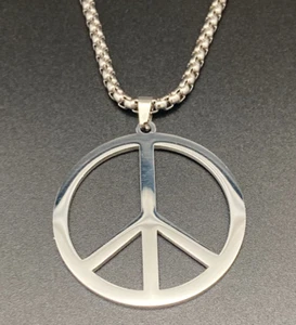 Edelstahl Anhänger Peace Frieden silber ca. 60cm Halskette - Bild 1 von 7