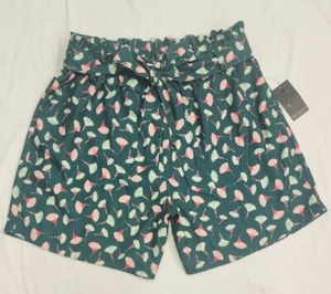 Eloquii Women's Paperbag Waist Relaxed Belt Pull On Shorts-Green Floral-(14)NEW - Picture 1 of 6