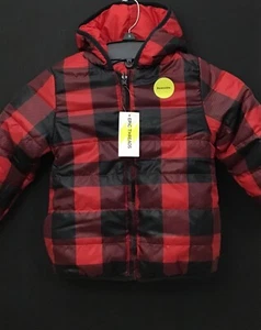 Epic Threads Boy's Puffer Jacket Black/Red Checked Size 10-12 Reversible New - Picture 1 of 15