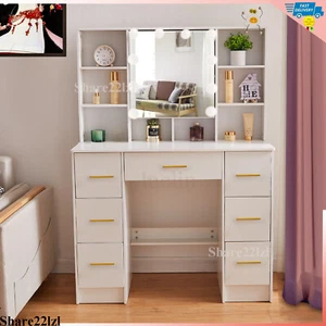 Dressing Table with LED Openable Mirror Makeup Desk Vanity Table Set + 7 Drawers - Picture 1 of 11