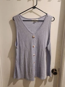 French Laundry Women's Size 2 Blue & White Button Down Ribbed Tunic Tank Top - Picture 1 of 7