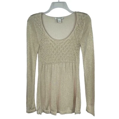 Blusa para mujer White House Black Market manga larga beige metalizada dorada tejida XS Foto 1 de 4