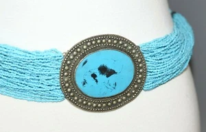 VINTAGE TÜRKIS HEISHI PERLE MEHRSTRÄNGIGER SCHÄRPE GÜRTEL   - Bild 1 von 7