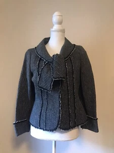 Ellen Tracy wunderschöner Tweed-Blazer mit Bindekragen und Fransen ~ Größe 2/XS/Small - Bild 1 von 10