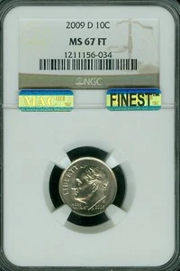 2009 D ROOSEVELT DIME NGC MS67 FT MAC FINEST BUSINESS STRIKE MAC SPOTLESS RARE * - Picture 1 of 4