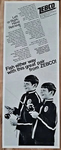 VINTAGE 1971 ZEBCO LINKS ODER RECHTS 202 & 444 ANGELROLLE WERBUNG  - Bild 1 von 1