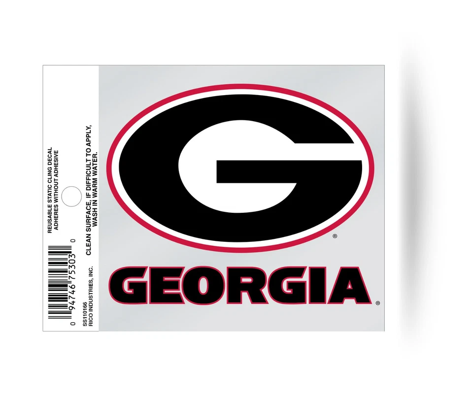 Georgia Bulldogs Logo Static Cling Sticker Window or Car NCAA UGA