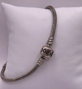 Pandora Sterling Silver Barrel Clasp Snake Chain Charm Classic Bracelet (14.58g) - Picture 1 of 7
