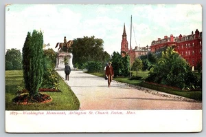 Monumento a Washington con brillo, Arlington St, Boston Massachusetts 1900 postal - Imagen 1 de 2