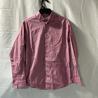 Camisa de Vestir Calvin Klein Niños Talla 14 Rosa con Diseño Negro Manga Larga Cuello Foto 1 de 4