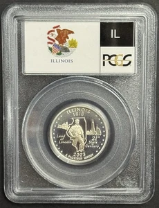 2003-S Illinois 90% SILVER Quarter ~PCGS PR69DCAM State Flag Label - Picture 1 of 2