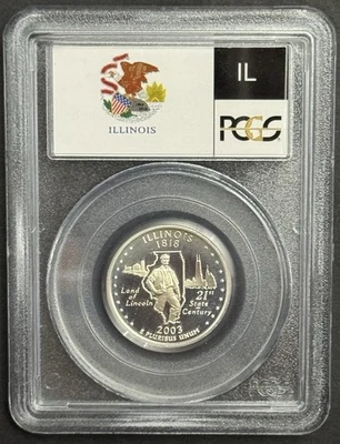 2003-S Illinois 90% SILVER Quarter ~PCGS PR69DCAM State Flag Label - Image 1 of 2
