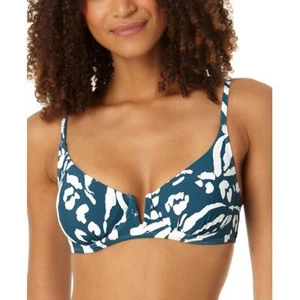 ANNE COLE DAMEN BEDRUCKT V-DRAHT LÄNGLICH BLAU WEISS DSCHUNGEL PRINT 32DD/34D - Bild 1 von 3