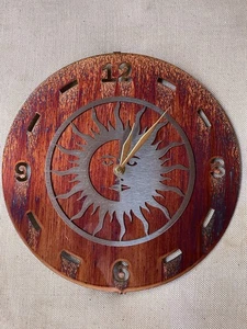 Rustic Sun & Moon Wall Clock – Wood & Metal Celestial Decor – Quartz Works - Picture 1 of 2