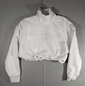 Alexander Wang Sweatshirt Damen Small Weiß Cropped Pullover Rollkragen Logo - Bild 1 von 6