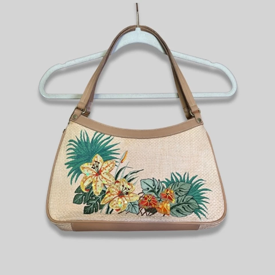 Bolso de Mano Etienne Aigner Cuero Tropicana Paja Bordado Floral Beige/Tostado OS Foto 1 de 4