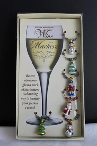 Boston Warehouse Christmas Wine Glass Markers Set of 6 - Picture 1 of 6