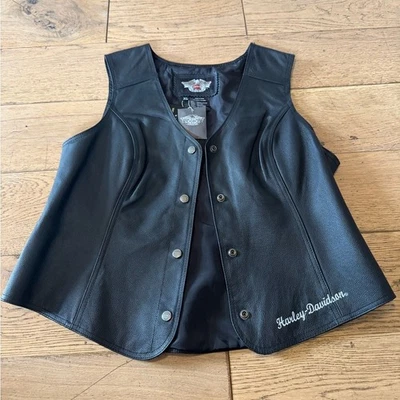 Harley-Davidson Black Leather Button Front Vest Women's Sz XL NWT - Image 1 of 4