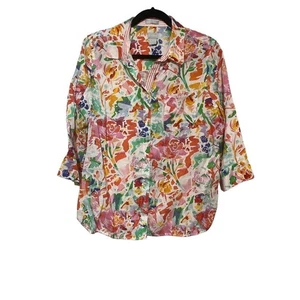 Chico's Damen Old Money Coastal Button Down Leinen Blumendruck Hemd Größe 2 - Bild 1 von 5