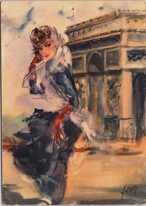 Art Nouveau Lady Sourire De Paris Vintage Postcard BP25 - Picture 1 of 2