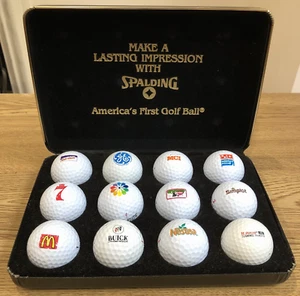 Spalding Golfbälle Werbung individuelles Logo mit Etui McDonalds GE MCI Vintage - Bild 1 von 8