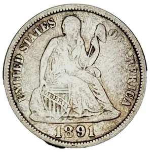 1891 MONEDA DE DIEZ CENTAVOS LIBERTY SENTADA -.900 PLATA - KM A92 - ENVÍO GRATUITO EN EE. UU. BIEN - Imagen 1 de 2