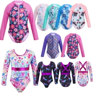Costume da bagno bambino ragazza pezzo unico protezione solare surf rashguard spiaggia - Foto 1 di 53