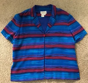Adrianna Papell 100% Silk Blazer Sz 12 💙COLORFUL Striped❤️Button Front Jacket💙 - Picture 1 of 11