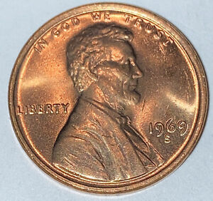GEM RED BU 1969-S LINCOLN MEMORIAL CENT San Francisco Mint Uncirculated Penny A2
