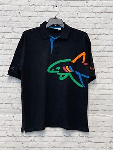 Greg Norman Reebok Polo Shirt Adult Large Black Short Sleeve Collared Colorful