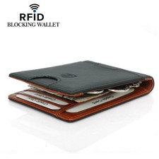 Men's Genuine Leather Slim Bifold Wallet RFID Blocking Card Holder Money Clip
