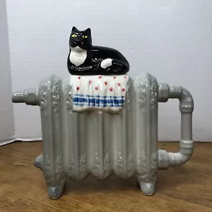 Vintage Swineside Ceramics Teapottery Radiator Shape Teapot With Cat Lid British - Picture 1 of 17