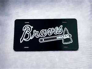 Engraved Atlanta Braves Car Tag Laser Engraved Black Metal License Plate - Picture 1 of 2
