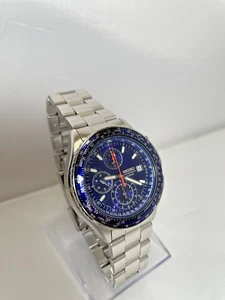 Seiko Flightmaster Pilot 7T92-0CF0 Quartz Chronograph Blue Dial Mens Watch Good - Picture 1 of 13