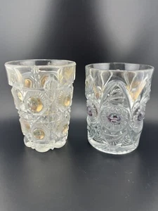 Antique US Glass Bull’s Eye & Daisy Ruby Flash And Gold Dash EAPG Flat Tumblers - Picture 1 of 6