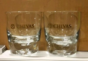 CHIVAS REGAL (SET OF 2) Large & Heavy Whiskey Glasses w/ Gold Logo Lettering - Picture 1 of 6