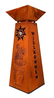 Dekosäule Vase Sonnenblume 92cm mit Pflanzschale Rostsäule Gartensäule Edelrost - Bild 1 von 4