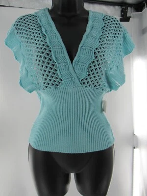 Women's Light Blue Crochet Batwing Shirt Top Blouse Size Medium: Brand New !! - Image 1 of 4