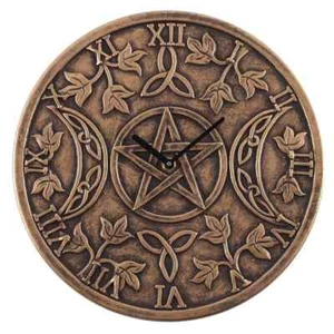 TERRAKOTTA WANDUHR DREIFACH MONDGÖTTIN BRONZE HEIDNISCH GOTISCH KELTISCH PENTAGRAMM - Bild 1 von 2