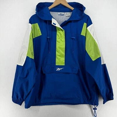 REEBOK Jacket Mens M Hoodie Windbreaker Vented Mesh Nylon Rain Coat Blue VTG - Image 1 of 4