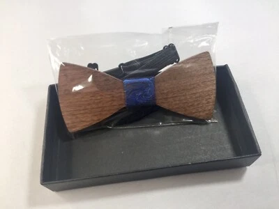 Para hombres NUEVO Pajarita Formal de Madera Azul Brillante Patrón Paisley Correa Ajustable Foto 1 de 4