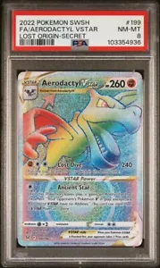 2022 POKEMON SWORD & SHIELD LOST ORIGIN SECRET FULL ART/AERODACTYL VSTAR PSA 8 - Picture 1 of 2