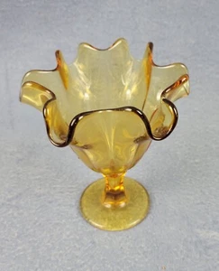 Vintage MCM Amber Glass Handkerchief Compote Fenton Viking Italian - Picture 1 of 13