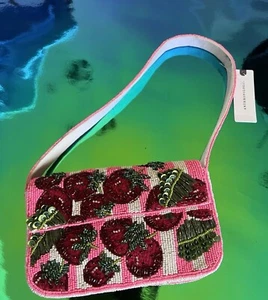 NWT The Fiona Beaded Bag By Anthropologie Strawberries And Stripes - Picture 1 of 9
