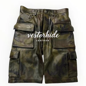 Herren Militär Print Leder Cargo Stil Shorts Echt Lammleder Leder Shorts - Bild 1 von 4