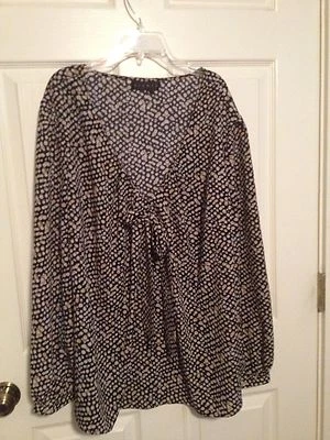 Ninety Plus Size 2X Long Sleeve Blouse Black Tan And Cream Colors Top - Image 1 of 4